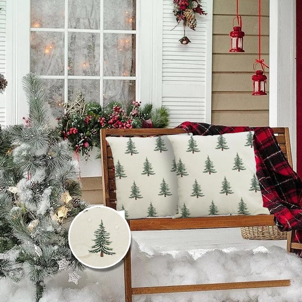 Outdoor Christmas Pillow Covers 20x20 Inch Outdoor Christmas Decorations Christmas Tree Decor White Christmas Throw Pillow Cases Xmas Winter Decorative Pillows for Couch Holiday