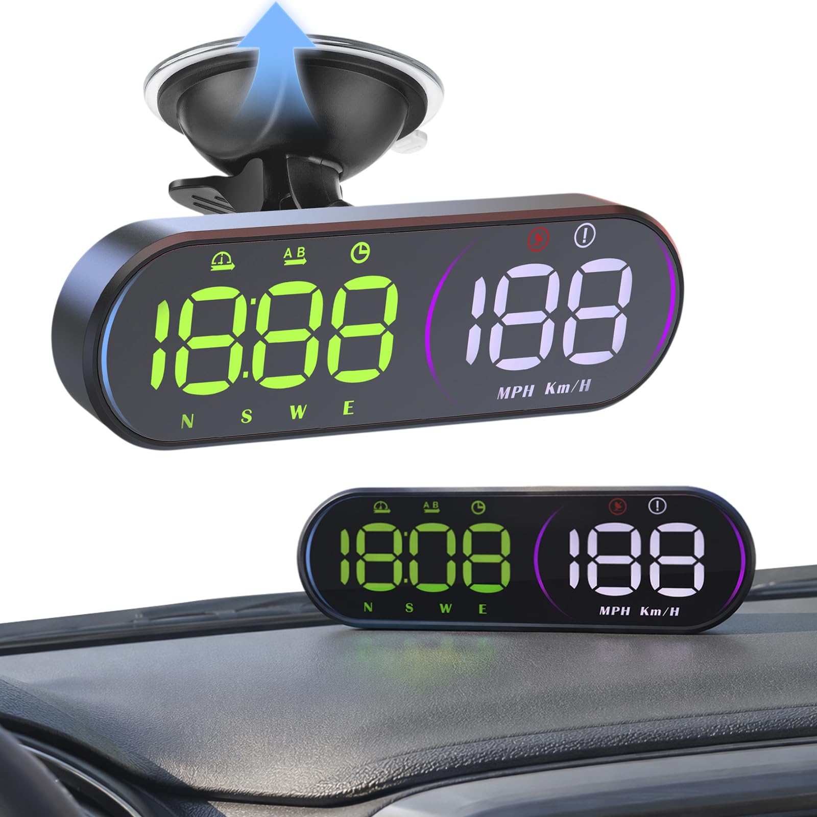HUD GPS Wyświetlacz prędkościomierz samochodowy KM/H MPH uniwersalny duży | Samochód GPS Prędkościomierz KM/H MPH Uniwersalny z pilotem zdalnego sterowania Czas jazdy na jednym ekranie