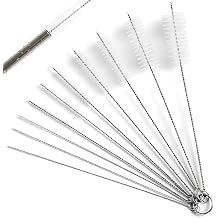 YOILES Bottle Straw Cleaning Brushes, 8 Inch Long Deep Nylon Tube Brush Set with Bendable Stainless Steel Flexible Handles for Narrow Neck Bottles, Set of 10pcs