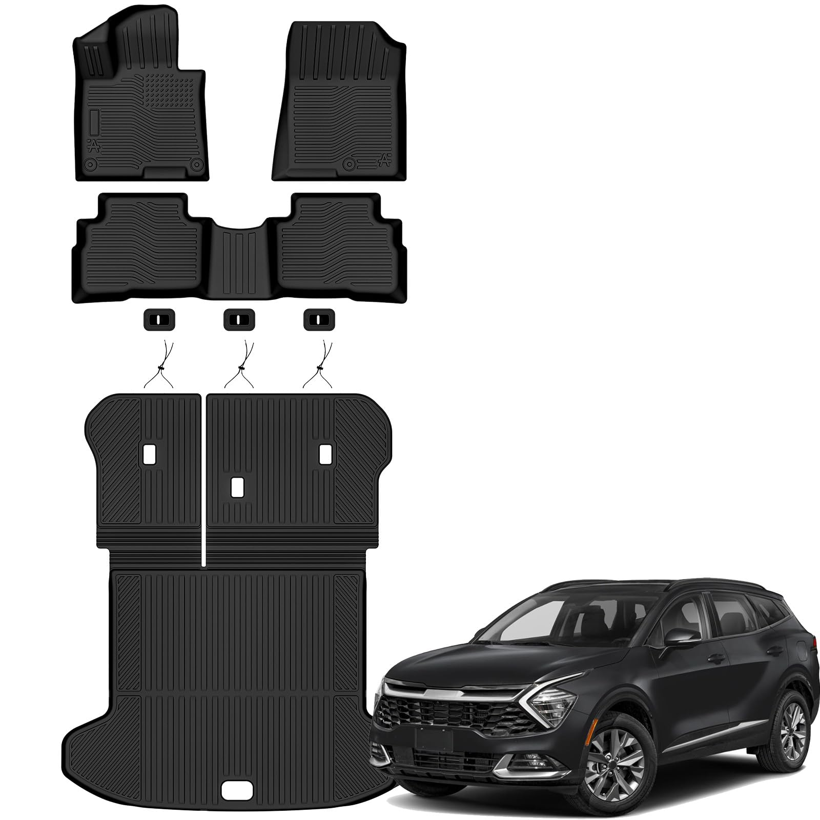 Auxko All Weather Floor Mats Cargo Mat with Backrest Mat for Kia Sportage 2023-2025 Hybrid TPE Liners Accessories Guard Odorless Anti-Slip Floor Liners Trunk Tray with Back Seat Protectors