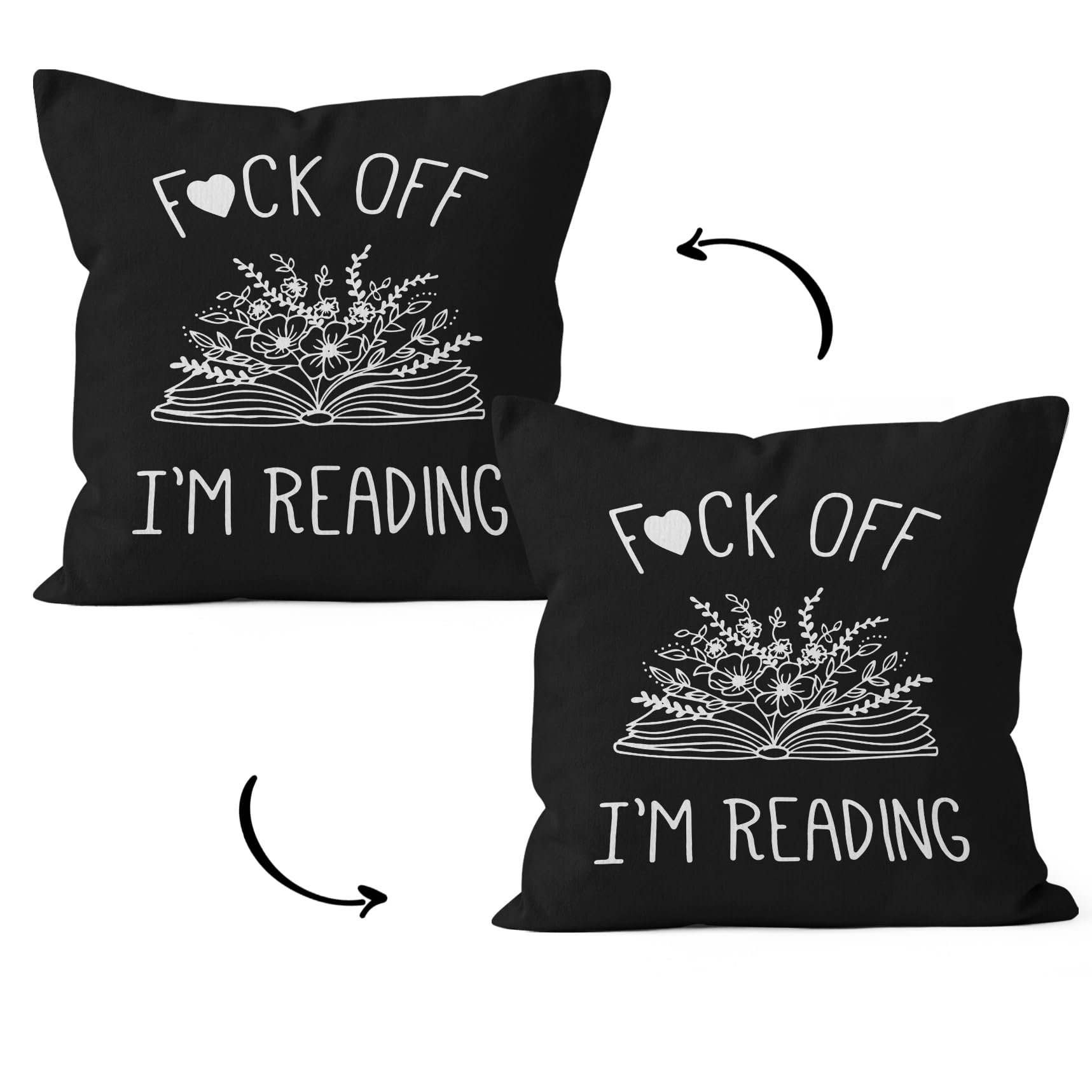 HIWXBook Pillow Cover,I'm Reading Book Decorative Pillowcase Throw Pillows Cover, Modern Art Book Flowers for Sofa Home Reading Corner Bed Room Decor 18 x 18 Inch Pillow Case（Black）