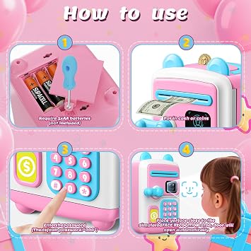 Upgraded Piggy Bank, Face ID Password Unlocking Electronic Kids Bank ATM Security Unlocking Cash Coin Bank Toys Gifts for Kids, Coin Bank for 3 4 5 6 7 8 9 10 11 12 Year Old Girls Boys