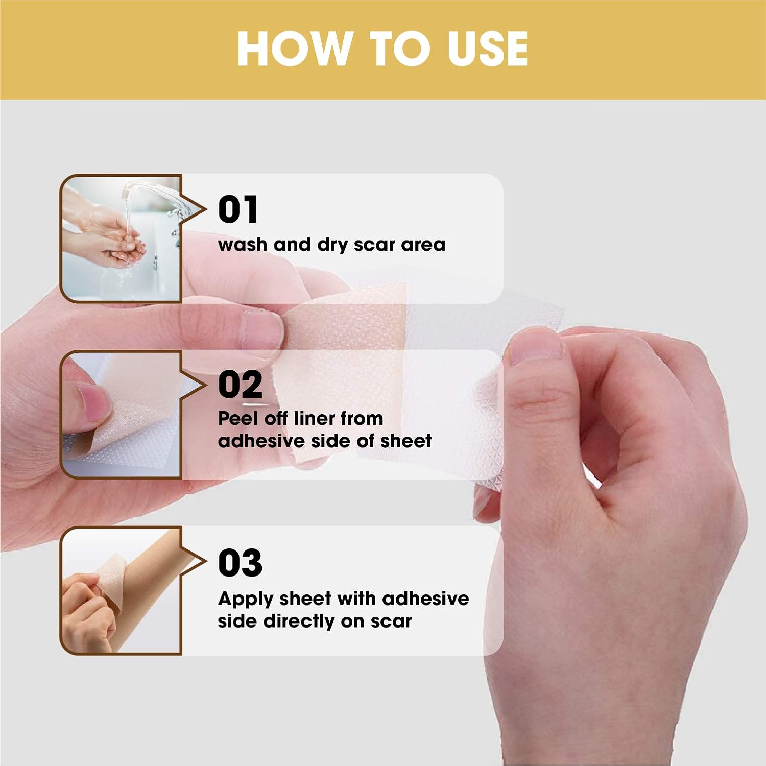 HANASCAR Professional Silicone Scar Removal Sheets, 4 Reusable Sheets, Scars Caused by C-Section, Surgery, Burn, Injuries, Acne, and Stretch Marks, Works on Old & New Scars, 5.7"×1.57”