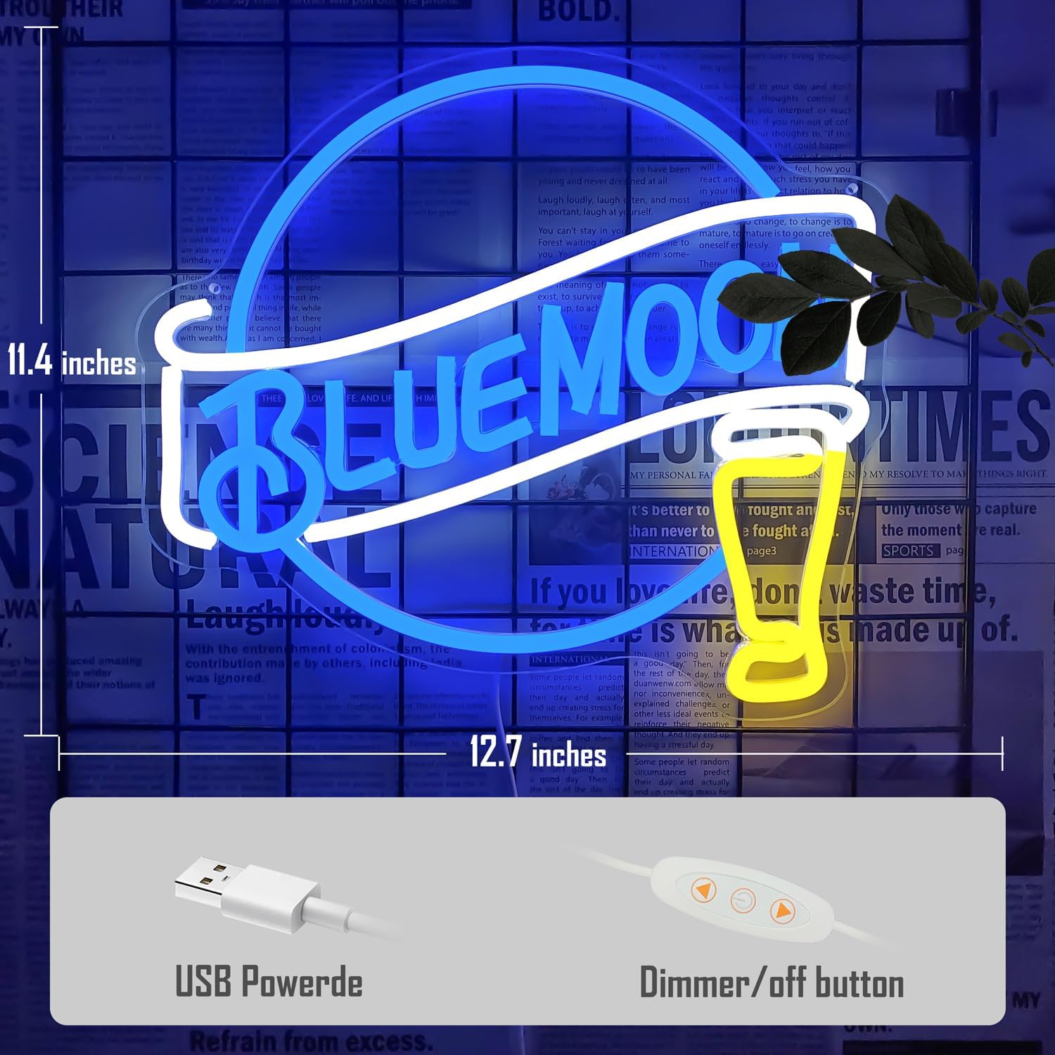 Moon Beer Neon Signs for Wall Decor Dimmable Blue Bar Light Sign for Man Cave Bedroom Shop Club Pub Bistro