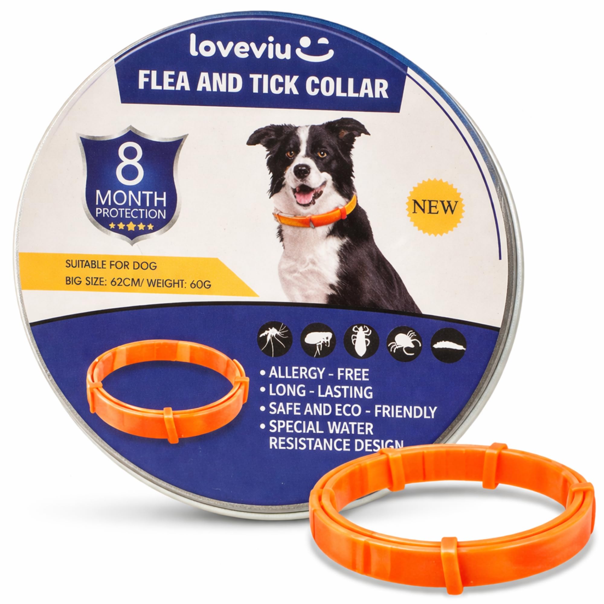 Collar Antiparasitario Perros Grandes o Medianos 100% Natural – Protección 8 Meses – 65 cms, Impermeable y Ajustable, Uso al Aire Libre