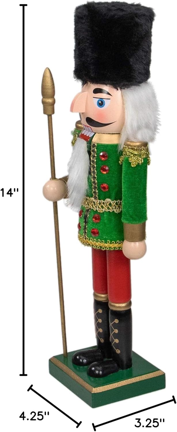Northlight Decorative Wooden Christmas Nutcracker Soldier with Spear, 14", Green/Red/Gold, 100 Piece