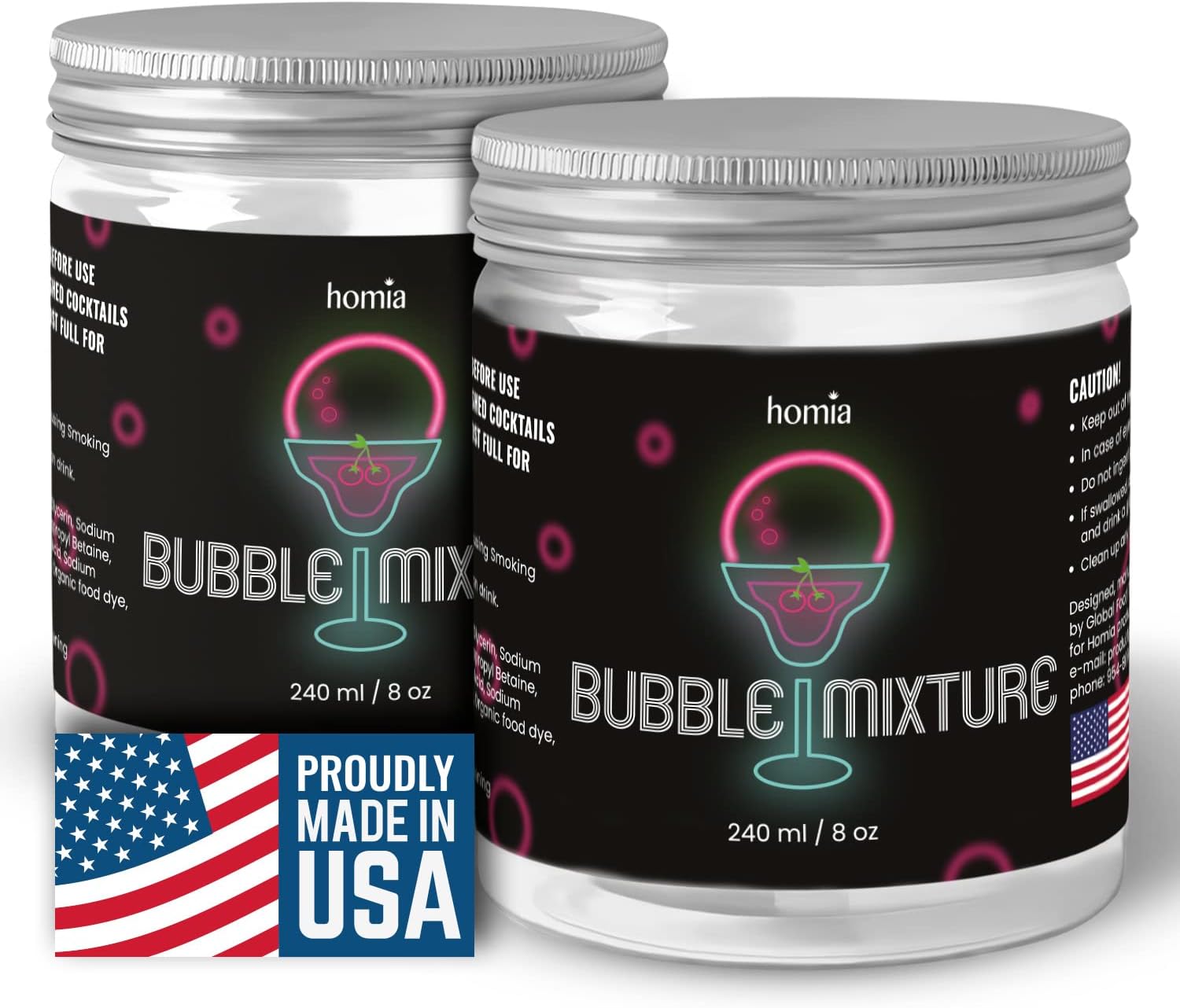 homia Smoking Gun Edible NON-toxic Bubble Mixture for Cocktail - (2 x 8oz), Wood Smoke Infuser and Smoker Machine Accessory - Cold Smoke for Drinks - Pack of 2 - made in USA