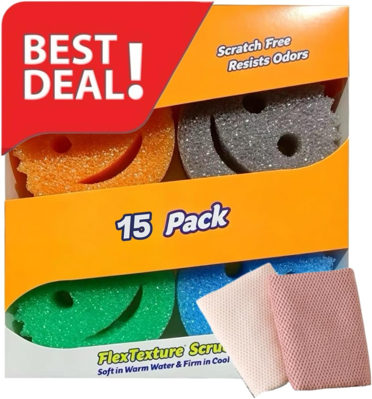 Sponges Set - Variety Colors - Scratch-Free Multipurpose Dish Sponge(15Pack)& 100% Cotton Waffle Weave Kitchen Dish Cloths(2Pack) for Bathroom,Kitchen,Sink,Shower