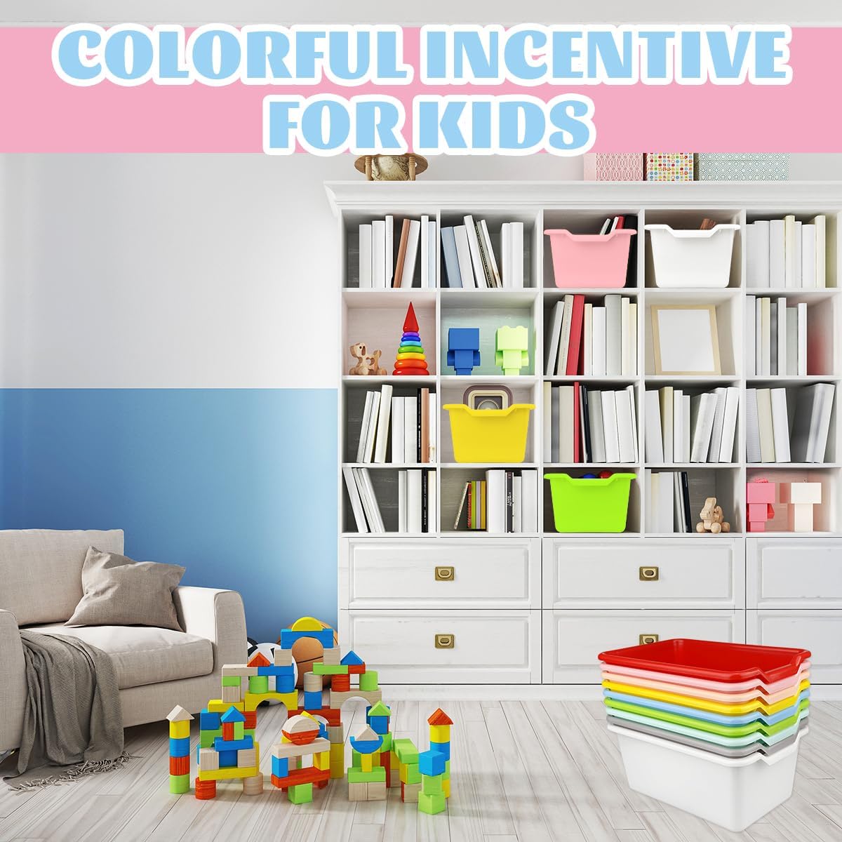 18 PCS Plastic Classroom Bins, Bulk Book Bins, Multi Functional Toy Box, Books Binss For Classrooms ，Suitable For School Classrooms Office Home Book Storage