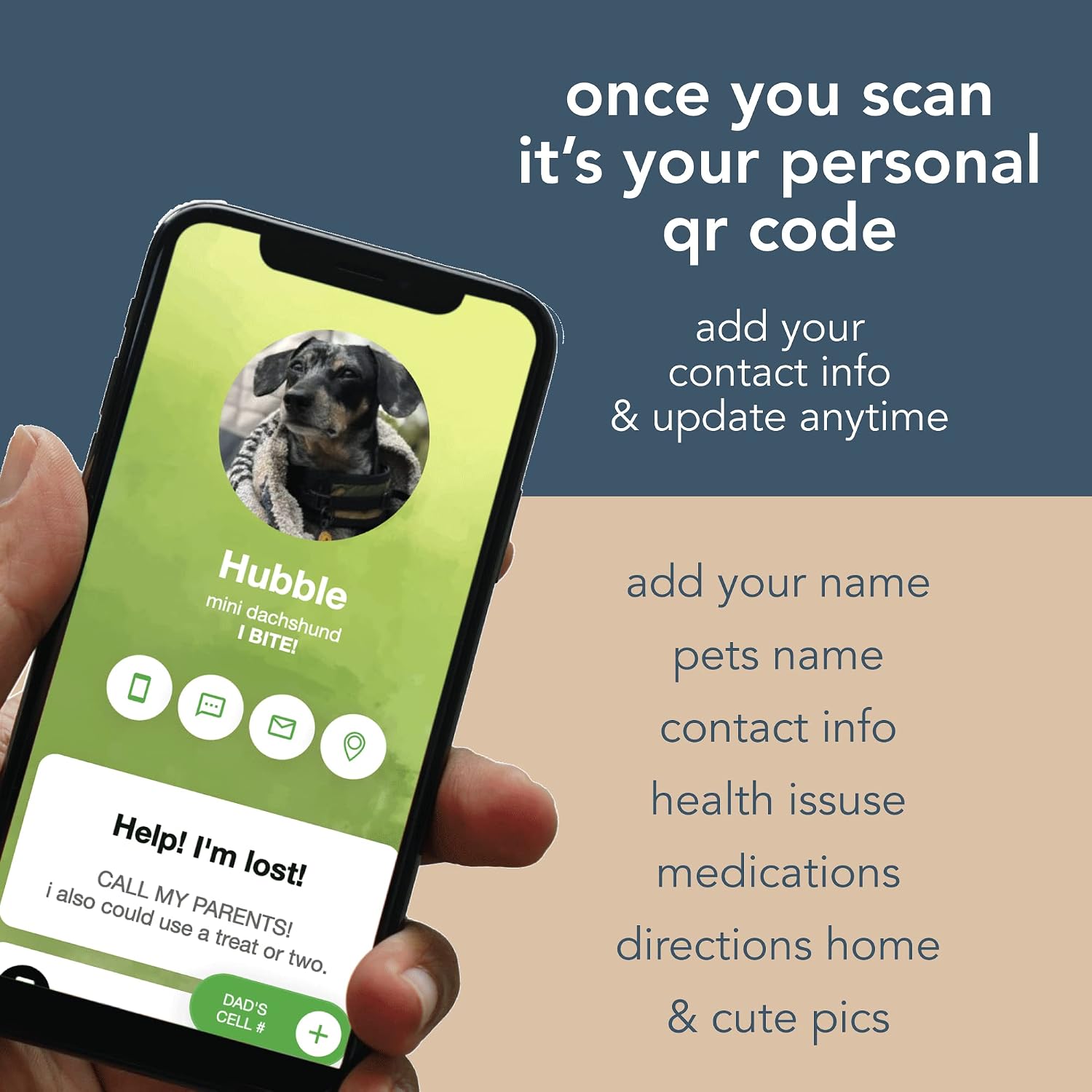 Besties Pets QR Code Classic Sage Customized Silicone Pet ID Name Tags for Collars - Silent and Jingle Free - Ships Fast from California- Custom Designs for Dogs - Personalized - Laser Engraved