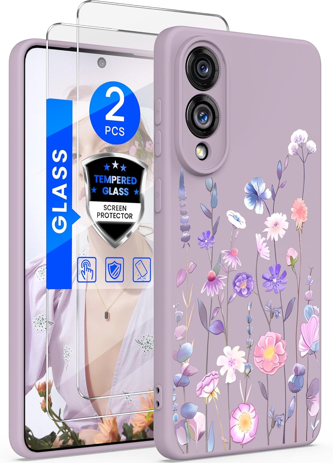 for Samsung Galaxy S25 Edge Case, Girls Women Florals Liquid Silicone Phone Case, Shockproof Anti-Scratch Soft Protection Case with Screen Protectors for Galaxy S25 Edge (Colorful)