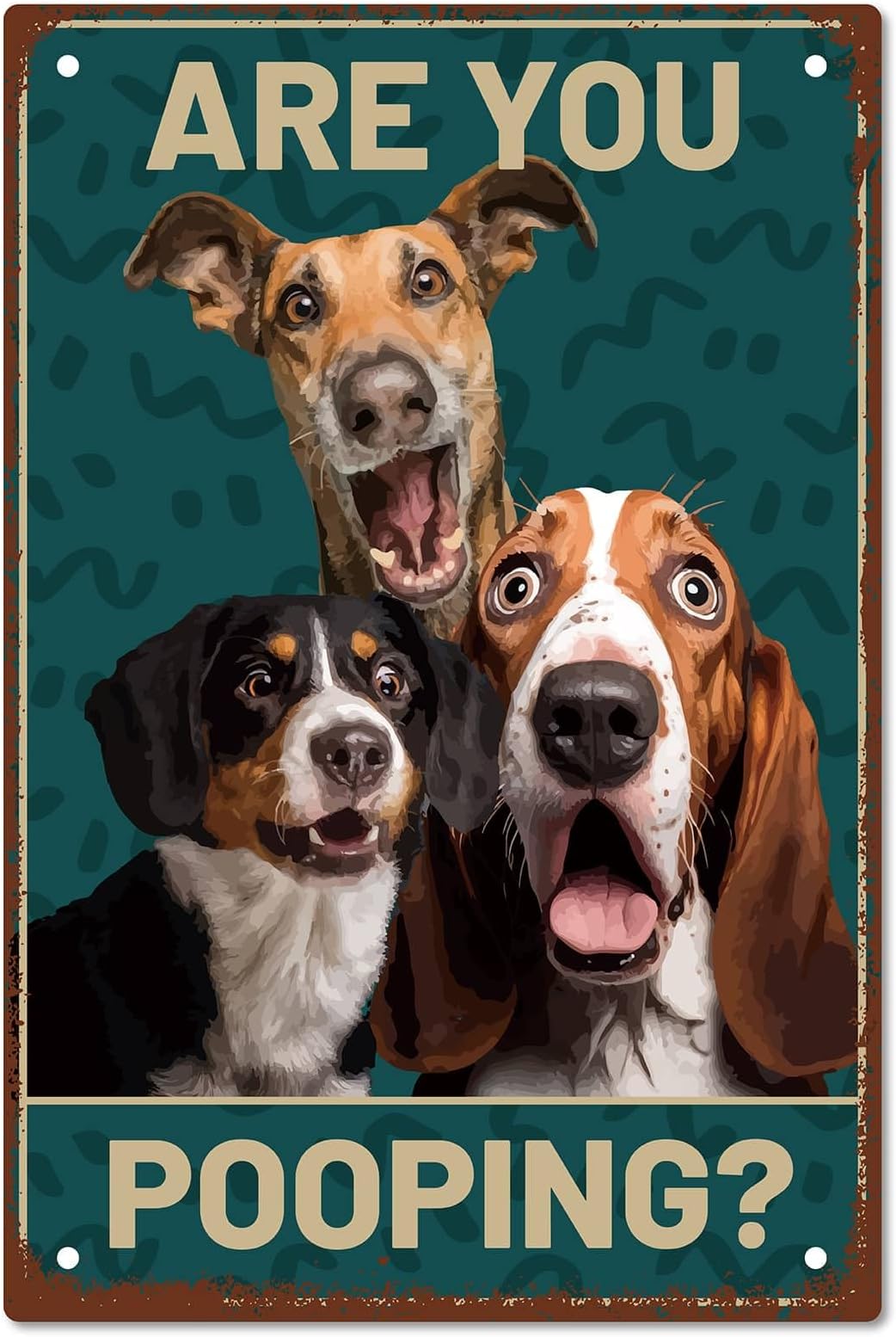 CREATCABIN 3Dogs Tin Toilet Vintage Metal Sign ARE YOU POOPING Kind Reminder Poster Retro Painting Plaque Iron Sign Wall Decor Art Mural Hanging for Restroom Washroom Bathroom 12 x 8 Inch