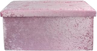 DANIEL JAMES Housewares Large 2 Seater Crushed Velvet Foldable Ottoman Storage Box Double Bed Foot Stool (Pink)