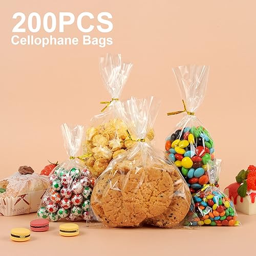 Miniatura 7 de Artby7 Bolsa de dulces de Halloween, bolsas de celofán para regalos, 200 bolsas de celofán transparentes de 6 x 10 pulgadas para tarjetas,