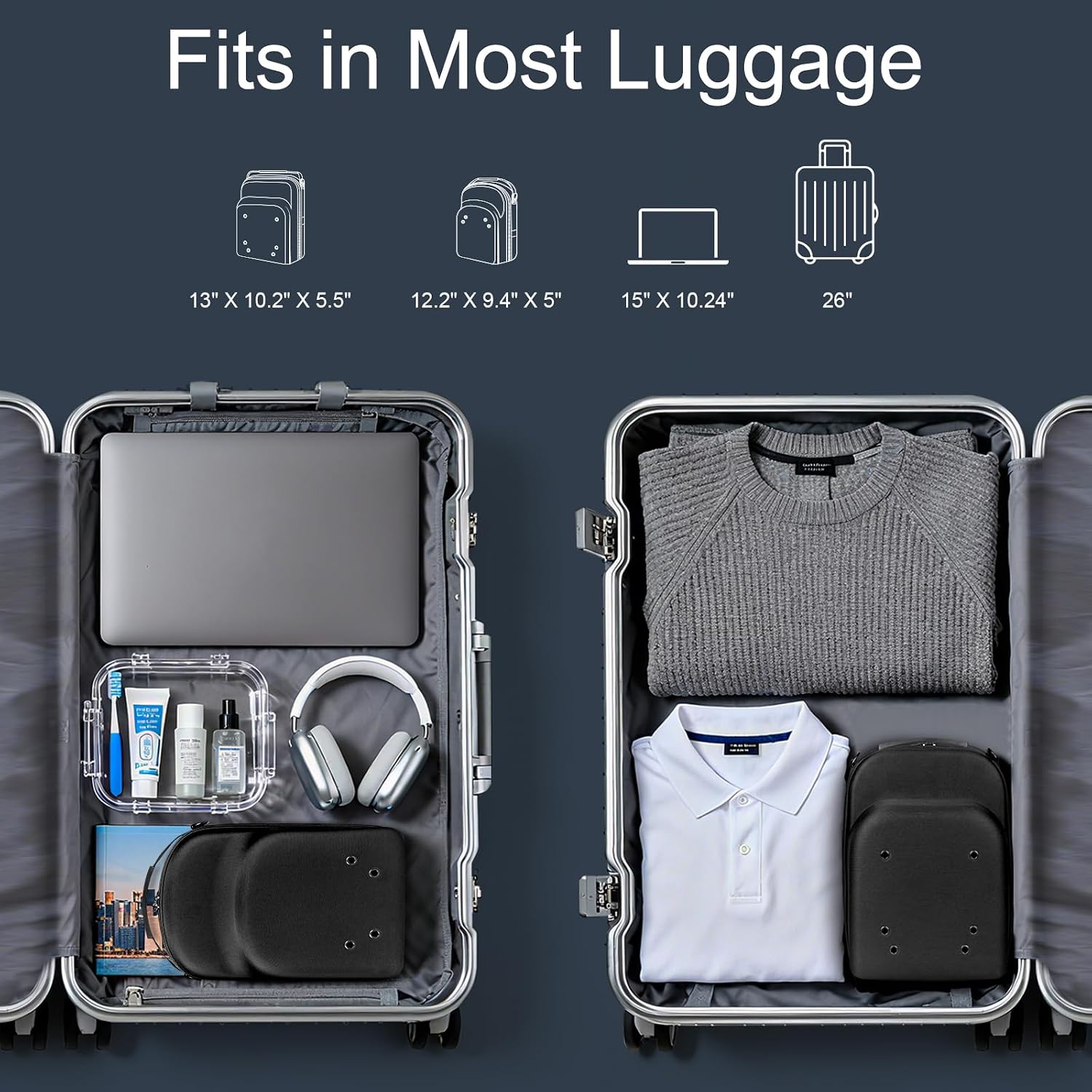 Epesoware 2 PCS Hard Hat Travel Cases for Baseball Caps - Crush Proof Cap Carrier for 10 Hats, Hat Storage Organizer with Adjustable Shoulder Strap, Trolley Sleeve and Handle, for Travel & Home Use