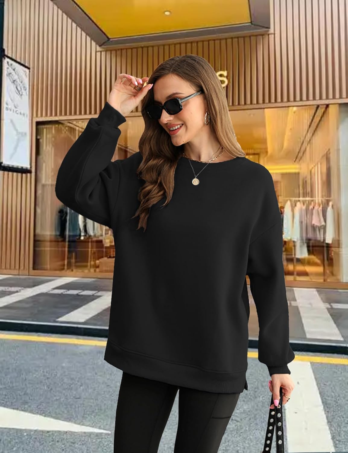 Womens Crew Neck Oversized Sweatshirt with Pockets Long Sleeve Pullover Cotton Hoodies Casual Tops Winter 2025 - Image 3