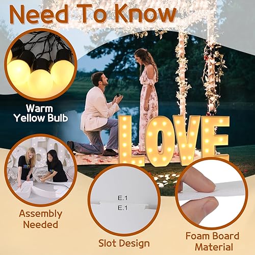 Miniatura 4 de imprsv Letras iluminadas de marquesina, letras de mosaico de 3 pies para baby shower, compromiso, decoración de fiesta de graduación, letras grandes