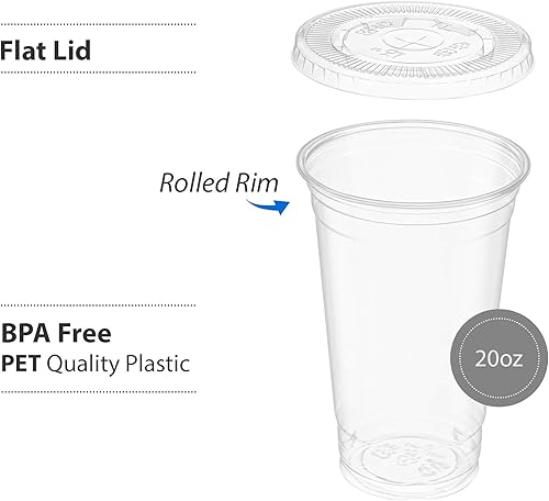 Miniatura 3 de Vasos de PET transparentes con tapas planas para café helado, batido, bebidas frías, tazas de granizado, batidos, slurpee, helado, postre, fiesta,
