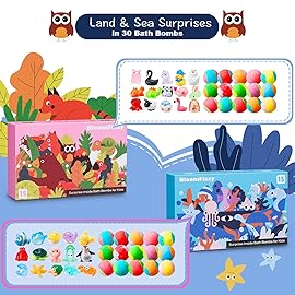 30 Kids Bath Bombs with Surprise Inside - Gift Set with 30 Unique Land & Sea Animal Toys, Fun, Educational, and Child-Safe Natural Bath Bombs with Toys, Great Gift for Kids Birthdays & Christmas