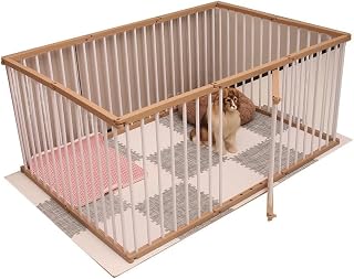 ペットサークル 犬 サークル ドア付き 室内外兼用 自由にレイアウトOK 折り畳み ペットケージ 犬 ゲージ 多頭飼い 安全柵 室内 小型犬 中型犬 組み立て簡単 幅138×奥行93×高さ68cm 木色