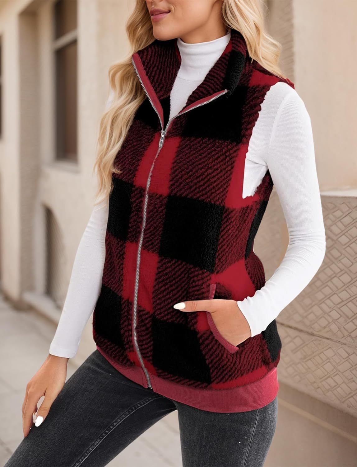 Gilet Chaud à Capuche Pour Femmes Veste Sans Manches à Boutons