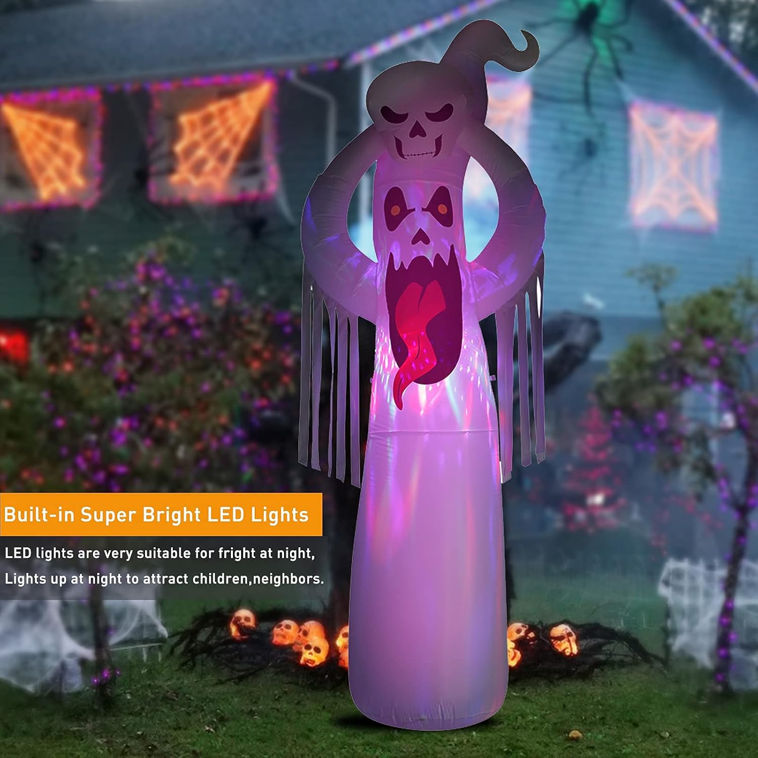 DomKom 10 FT Halloween Inflatable Decorations Giant Terrible Spooky Ghost, Outdoor Holiday Decor Blow Up Halloween Yard Decor, LED Lights Inflatables Outdoor Garden Lawn Halloween Decoration : Patio, Lawn & Garden