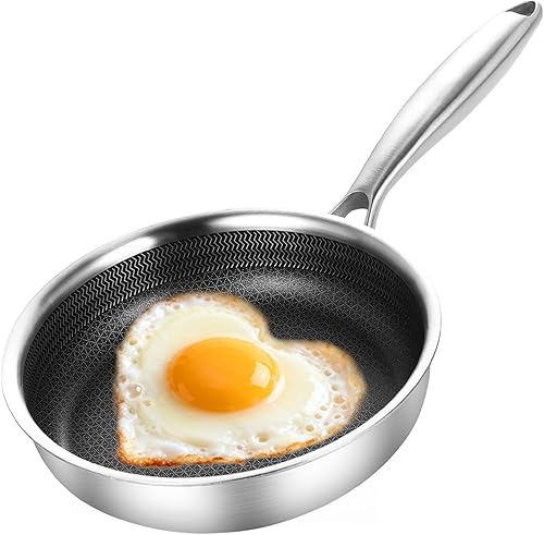 Miniatura 8 de DELARLO Sartenes antiadherentes de acero inoxidable de 5.5 pulgadas, sartén pequeña para chef, sartén de cocina de inducción, compatible con todas