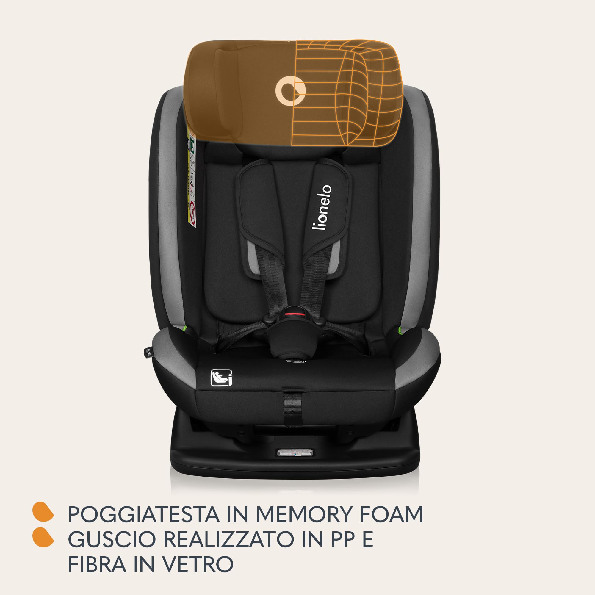 LIONELO AART I-SIZE Seggiolino Auto per Bambini 40-150 cm, Montaggio con Cinture di Sicurezza, Poggiatesta e Schienale Regolabili, Inserto Riduttore e Linguinale, Norma R129 i-Size