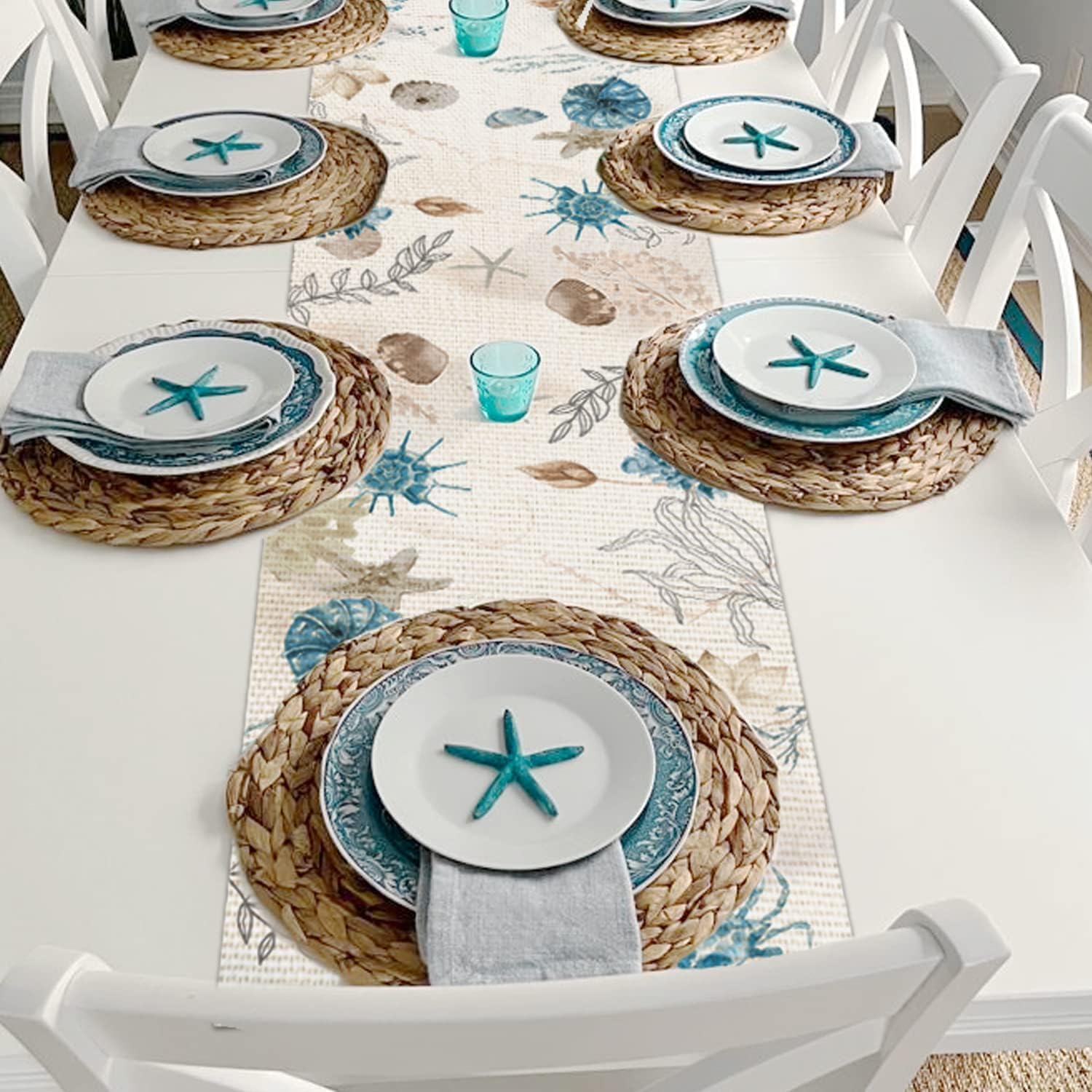 Runner Tavolo Mare 40x140cm | Conchiglie E Stelle Marine | Per Cucina E Feste - Foto 11