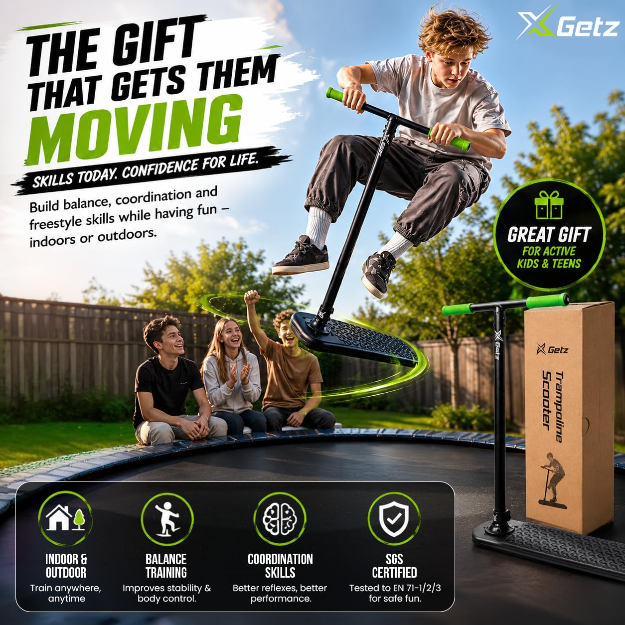 Monopattino Trampolino Acrobatico – Scooter Trick Senza Ruote per Bambini e Ragazzi 8+ – Altezza Regolabile – Ultralleggero – Allenamento Freestyle Indoor e Outdoor