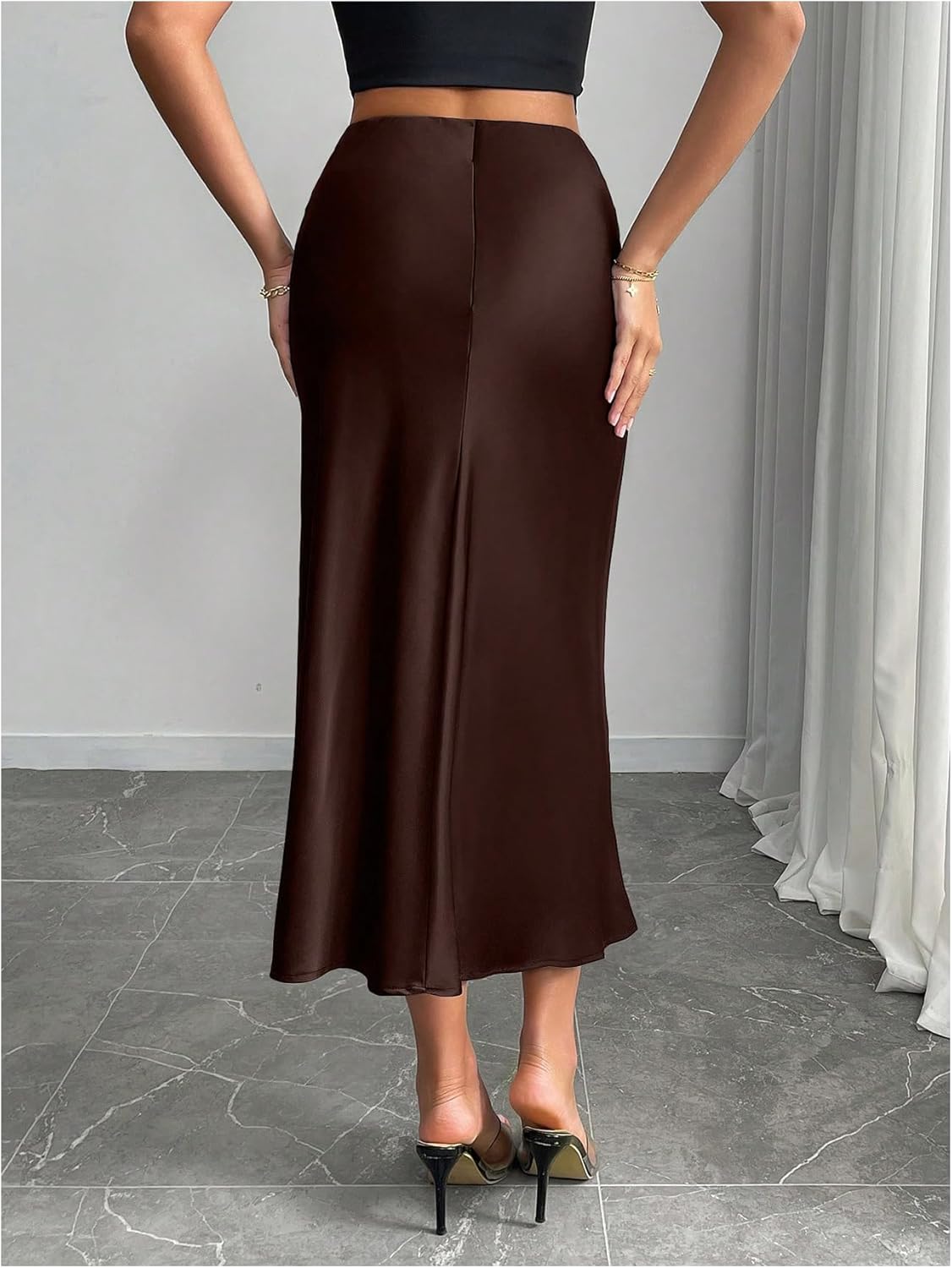 Women's Elegant Flared Long Skirt High Waisted Dressy Casual Work Office A Line Midi Skirt