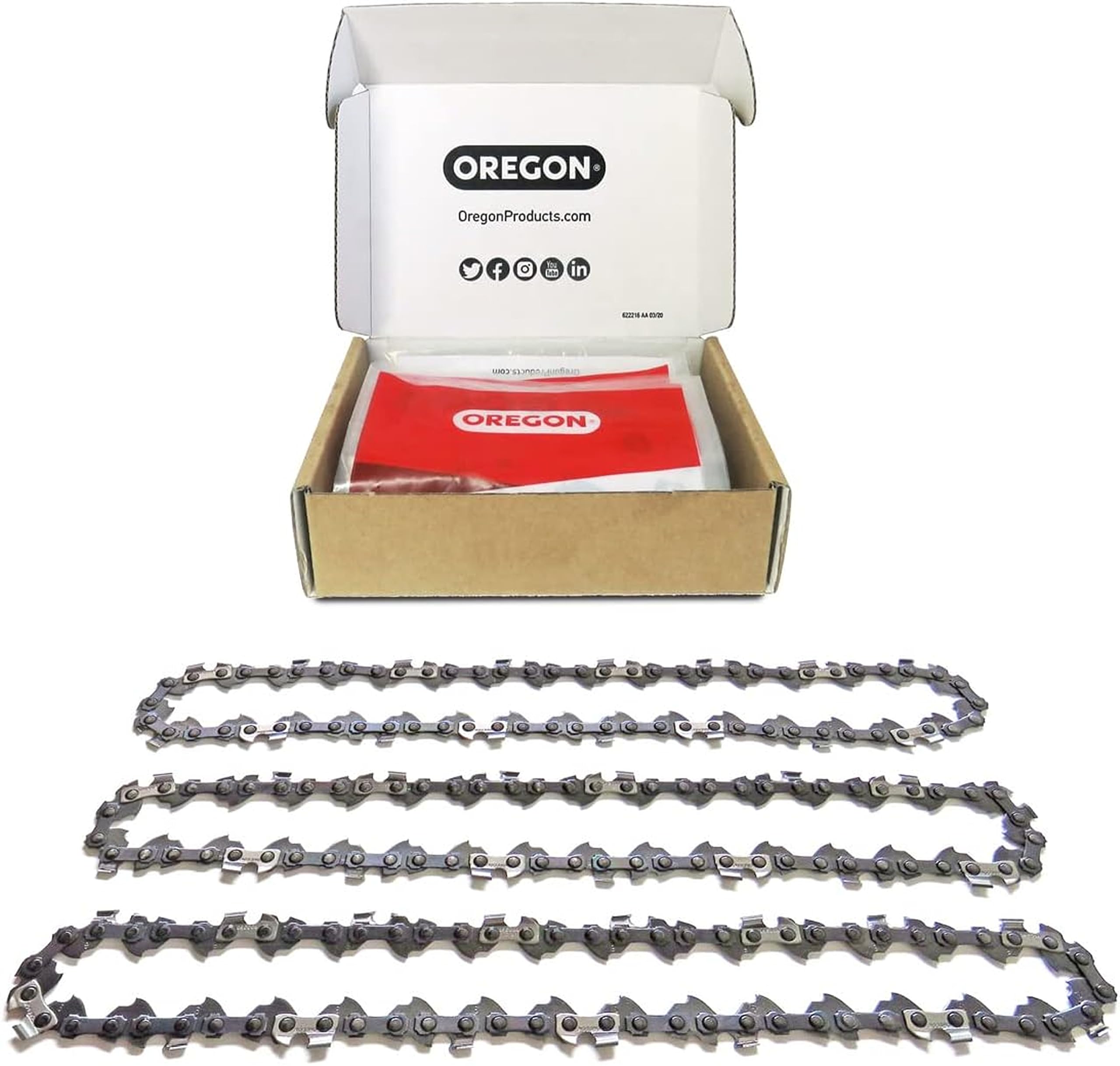 Oregon3-Pack Chainsaw Chain 3/8" LP Pitch, .050" (1.3 mm) Gauge for 16" (40cm) Bar, 56 Drive Links – Low-kickback Chainsaw Chain, Fits Titan, Ryobi, Black & Decker, Dolmar and more