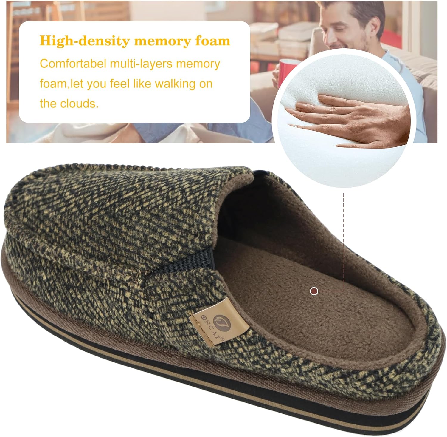 ONCAI Mens Clog Slippers with Arch Support Stripe Faux Fur Cotton-Blend High-Density Memory Foam Warm House Slippers Slip-on Indoor Outdoor Rubber Sole Size 7-16