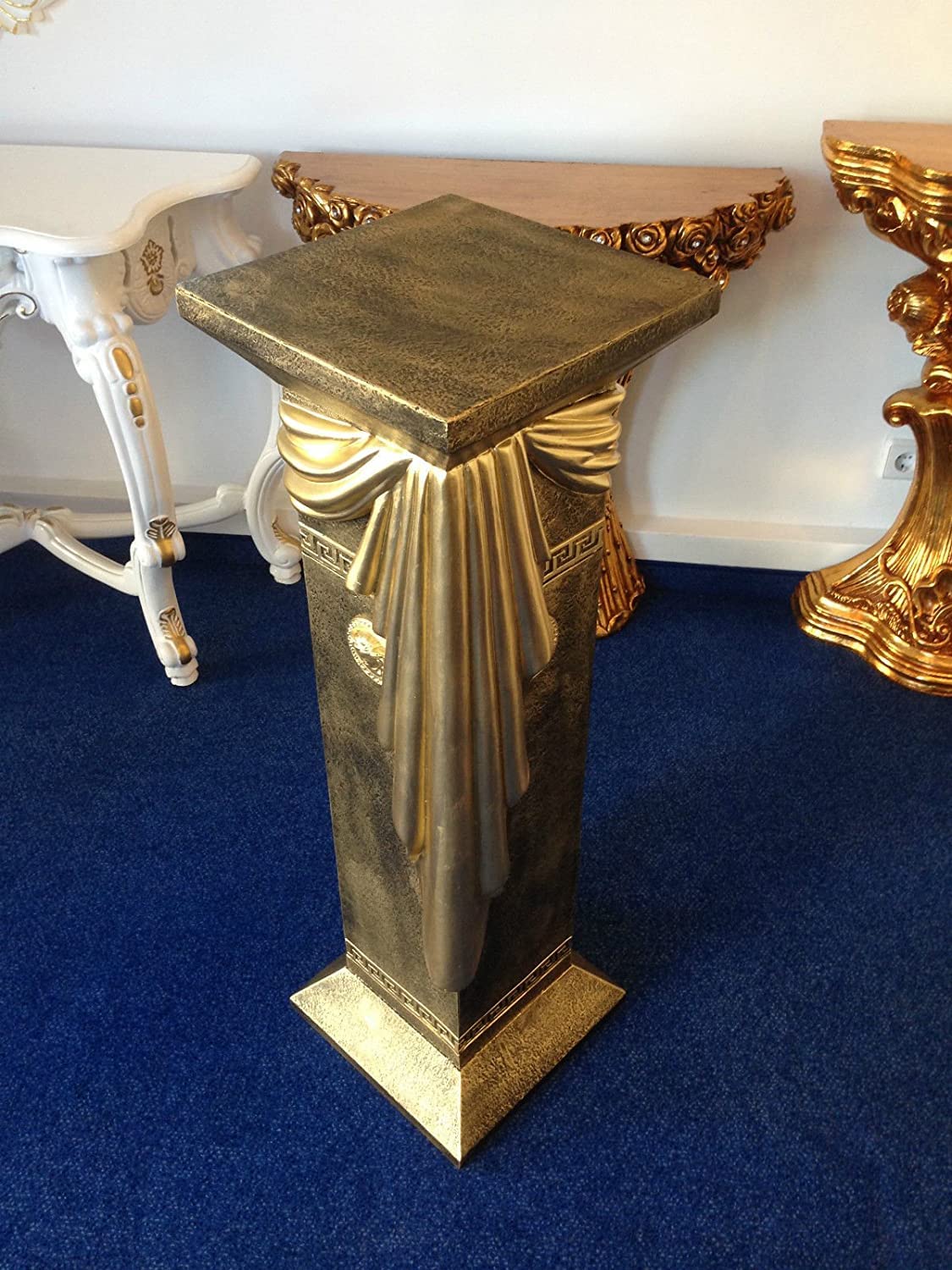 Colonne Décorative Grecque Style Méandre - 83 Cm - Peinte à La Main - Multifonction (étagère, Support Lampe...)