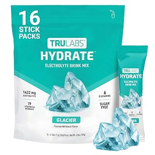 TRULABS Hydrate Electrolyte Drink Mix – Glacier Flavor, Sugar-Free Hydration Packets with 1422 mg Electrolytes & 19 Vitamins & Minerals, Monk Fruit Sweetened, On-the-Go Sticks (16 Count) - Amazon product rated Grade B