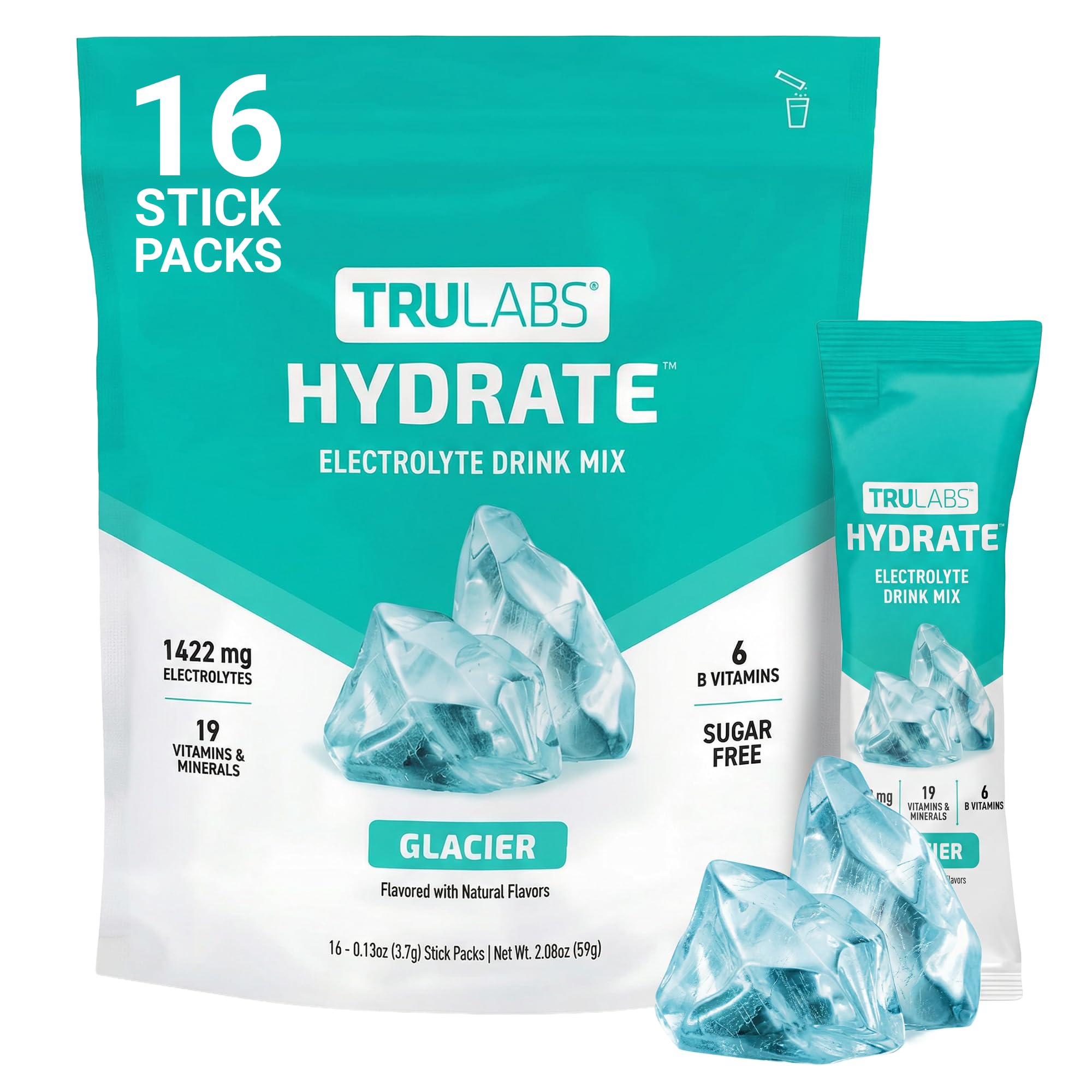 TRULABS Hydrate Electrolyte Drink Mix, Glacier Flavor, 16 Count