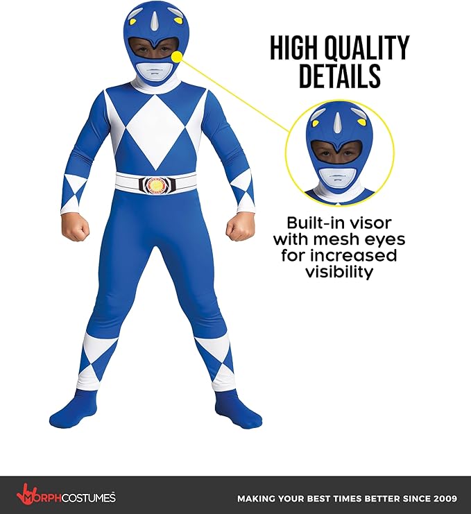 Morphsuits Mighty Morphin Power Rangers Disfraz Azul Niño Small miniatura 2