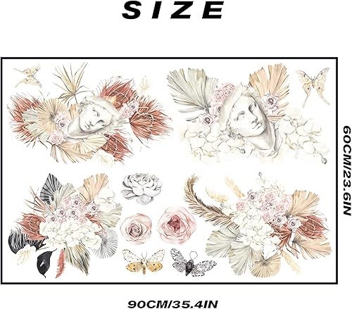 Miniatura 9 de Calcomanías de pared bohemias con diseño de peonías, atrapasueños, acuarela, calcomanías de pared florales, murales artísticos decorativos