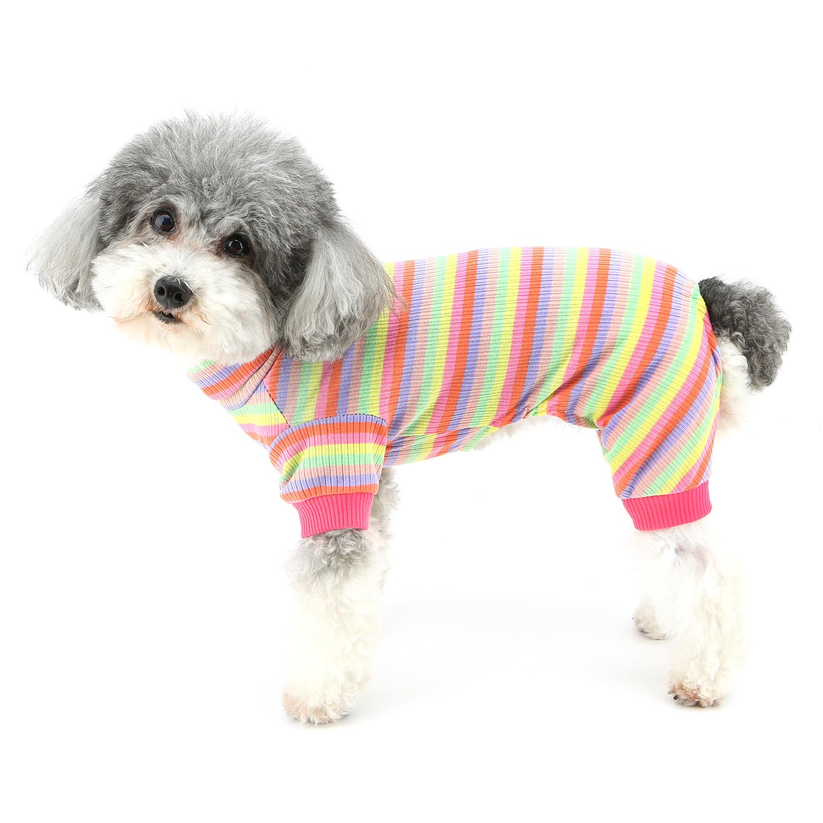 Zunea Striped Dog Pyjamas for Small Dogs Summer Puppy Clothes Pajamas Turtleneck Full Cover Pjs Overalls Jumpsuit Colorful Pet Cat Dog Sleeping Clothing Chihuahua Yorkie Doggy Apparel Pink L