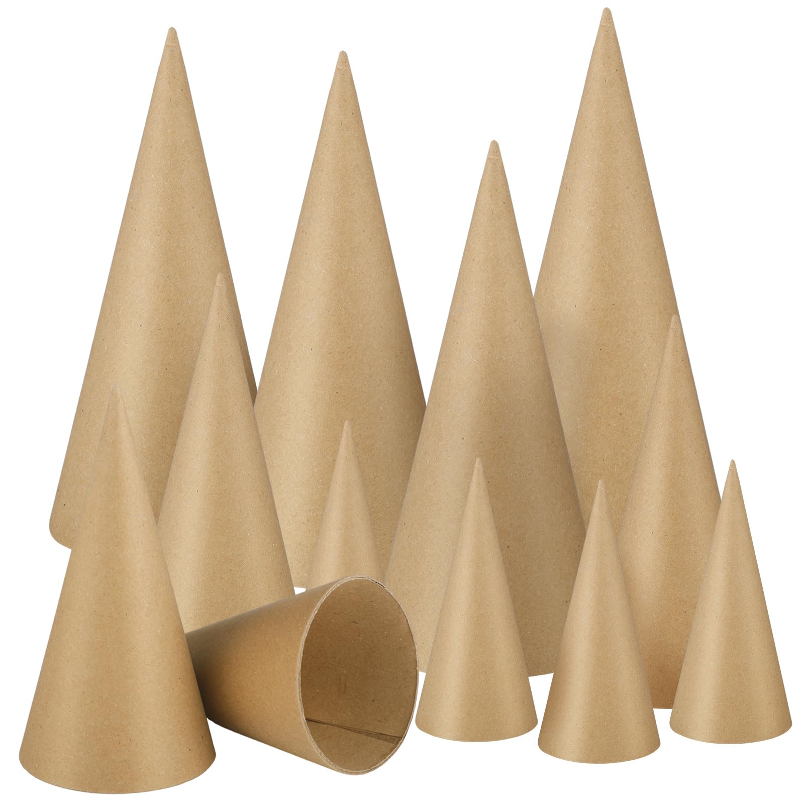 Zhanmai 12 Pcs Paper Mache Cones, 13.8 x 5, 9.8 x 3.9, 5.9 x 2.75 Inch