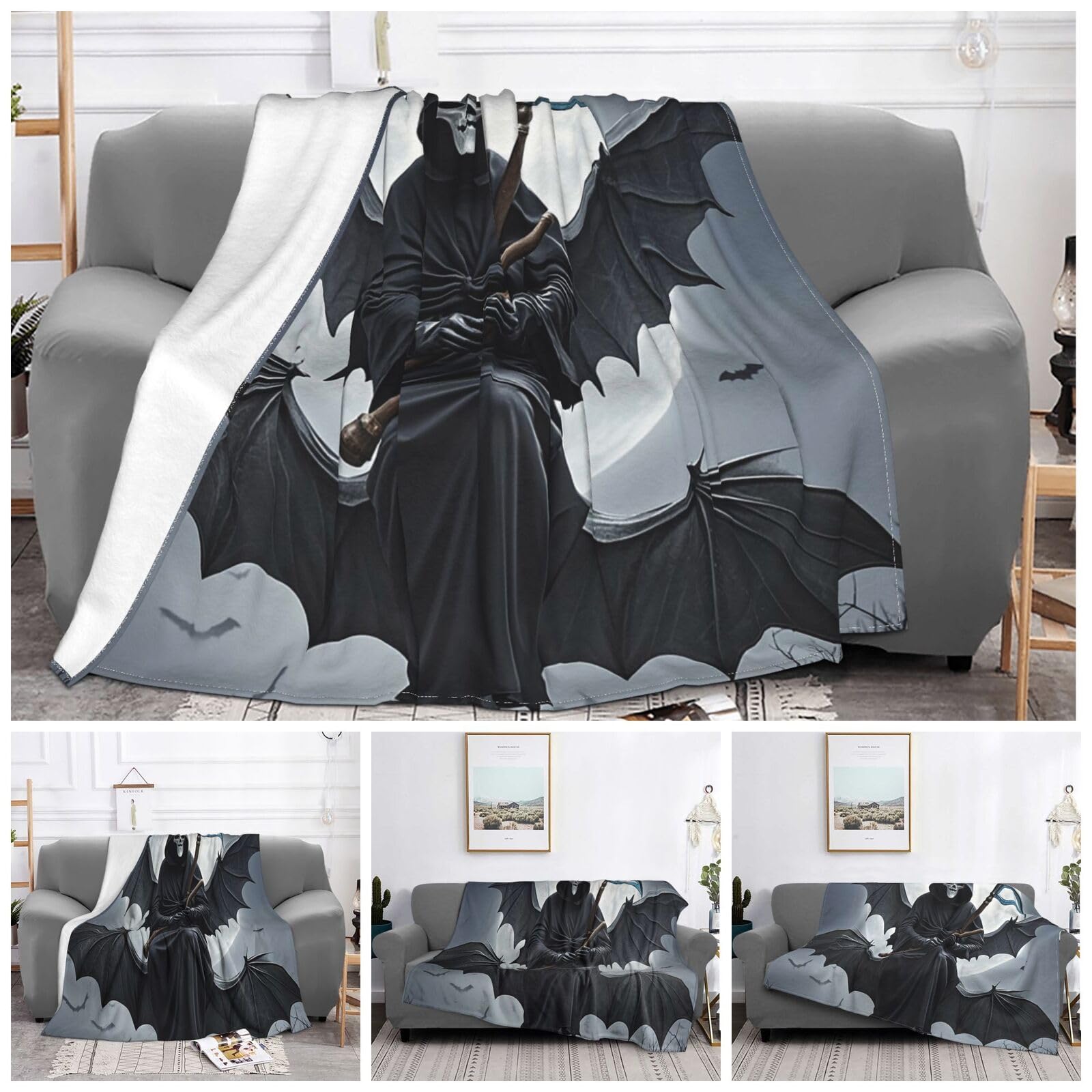 Couverture flanelle chauve-souris lune jeté canapé chaud doux