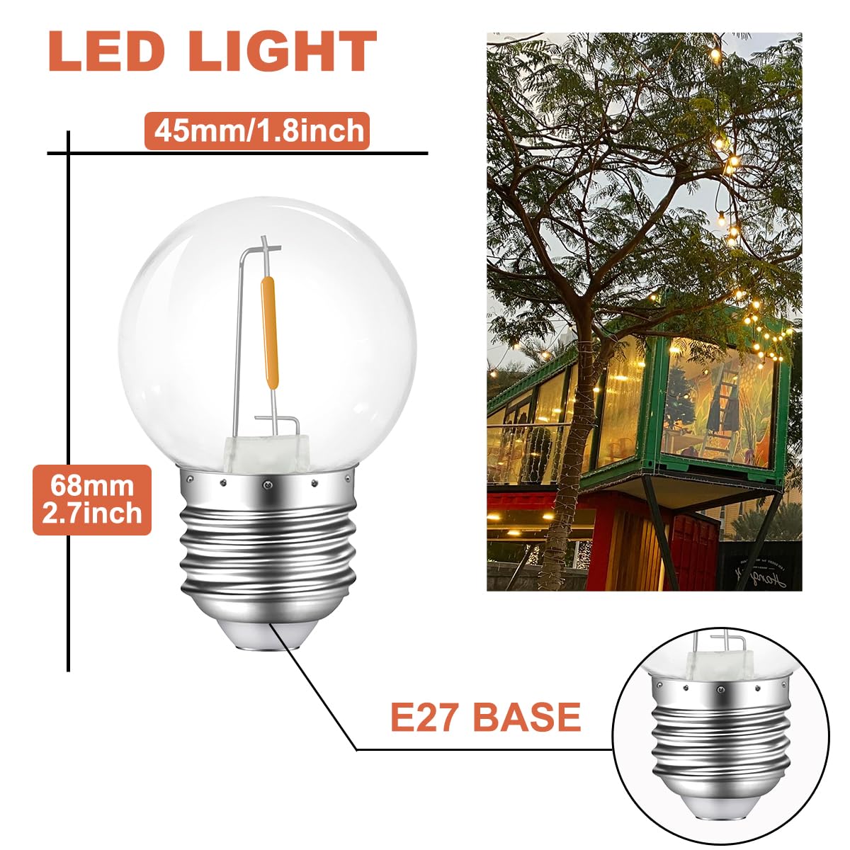 Lote de 40 bombillas LED E27 1W, bombillas LED E27, bombilla blanca cálida, 2700 K, equivalente a bombillas de 5 W, plástico, no regulable