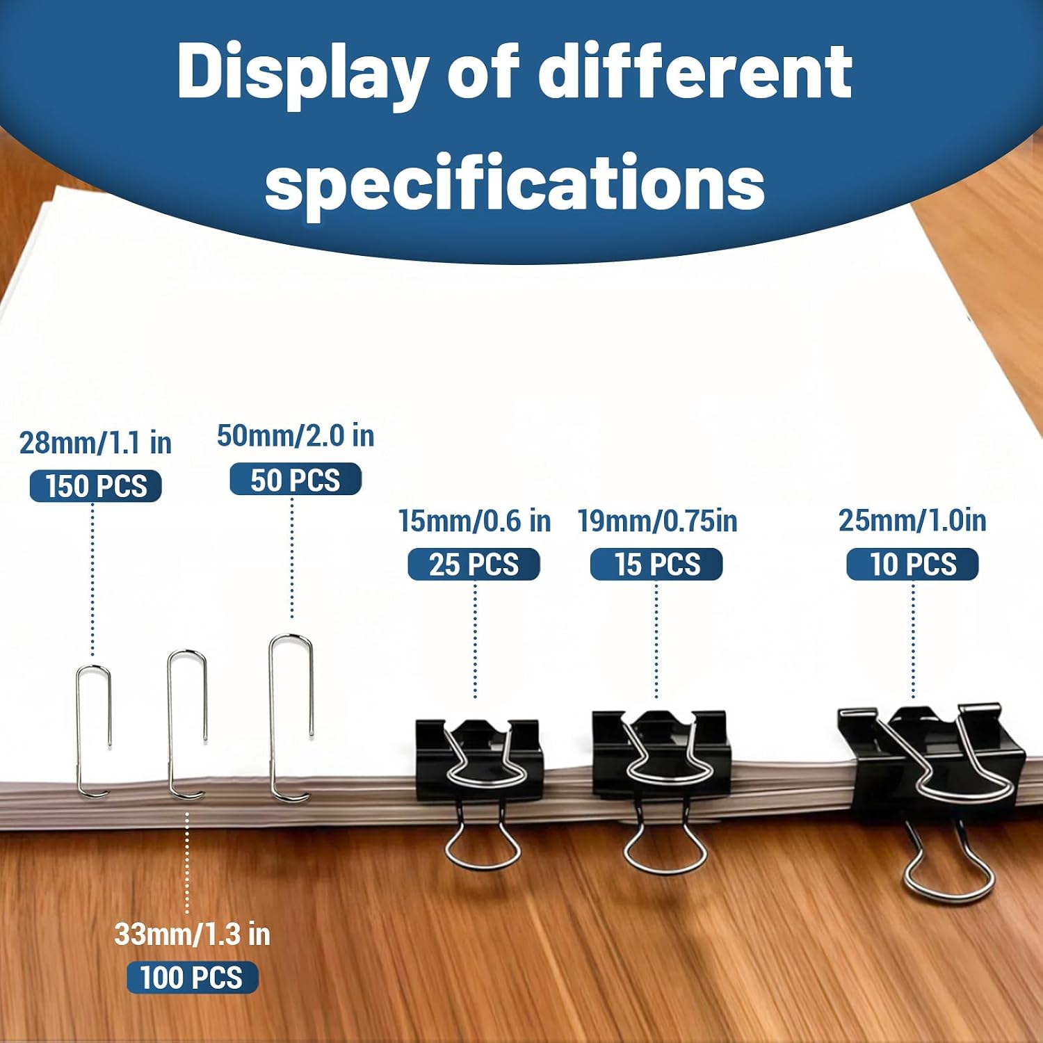 350 Pcs Paper Clips and Binder Clips,Office Clips Set, Large Binder Clips,Assorted Sizes Set, Black Metal Office Clips, Paper Clamps, for Office and School Supplies