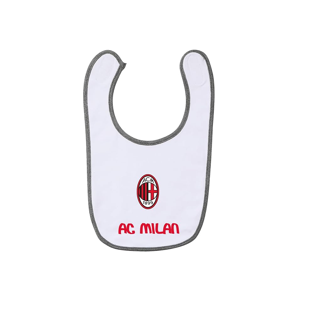 Bavoir Officiel AC Milan Pour Bébé - Blanc - Coton Doux - Fermeture Velcro