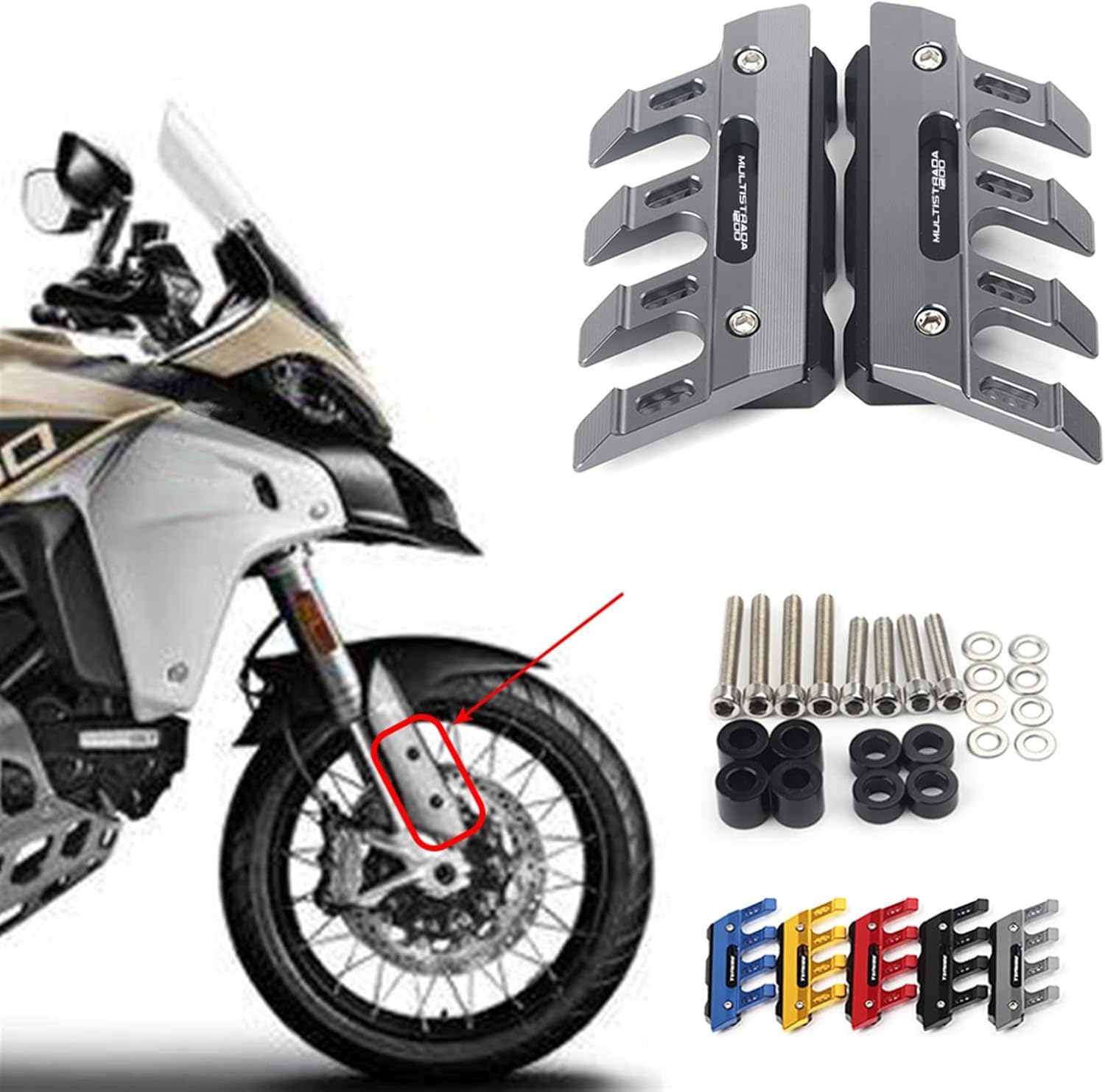for Ducati MULTISTRADA 950 1200 Sport 1260 S Motorcycle Mudguard Front Fork Protector Guard Block Front Fender Slider Accessories Side Guard CNC Aluminum Multiple Colour (Color : Gray)