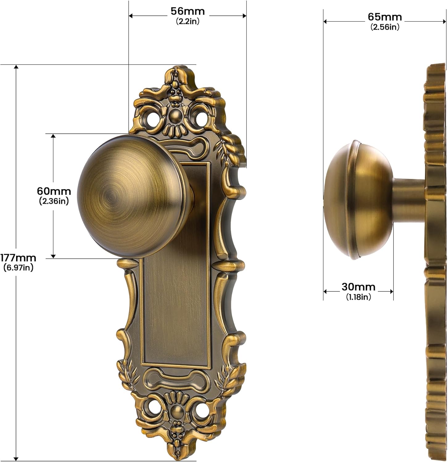 Brass Dummy Door Knobs Interior 2 Pack Doorknob Antique Door Handle Gold Vintage Door Pulls for Pantry Door Hallway