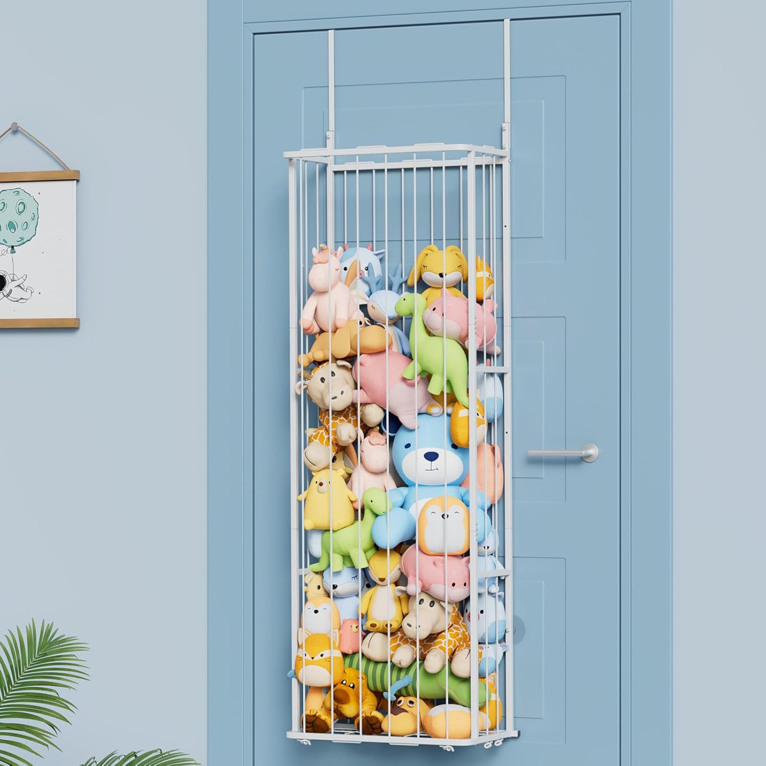 SWTYMIKI Large Stuffed Animal Storage - Over The Door Stuffed Animal Organizer, Toy Stuffy Storage for Nursery Play Room Bedroom Kid Room, Plush Organizer (White, 3-Tier)