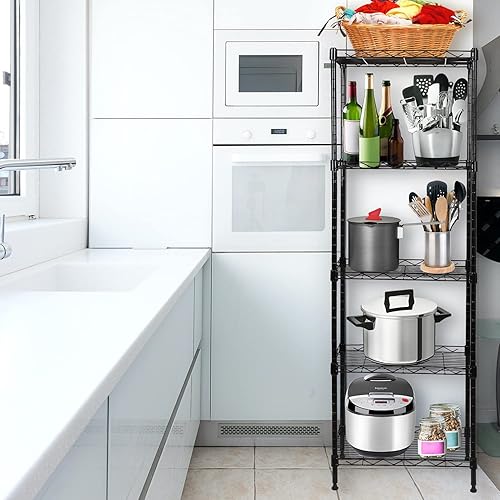 Vista 2 de Estantería de alambre de 5 niveles con estantes ajustables, estante de almacenamiento de metal para lavandería, baño, cocina, despensa, armario