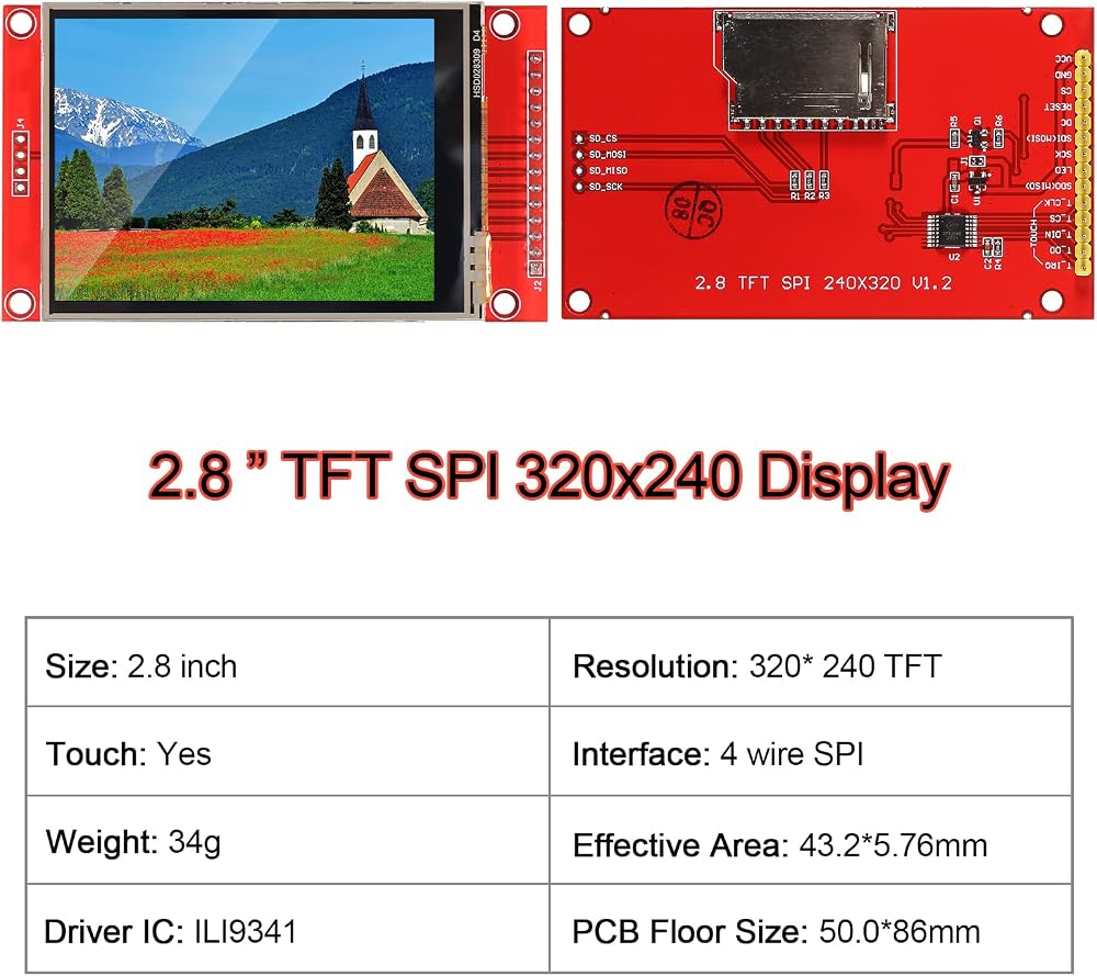 DIANN 2.8" ILI9341 SPI TFT LCD Display Touch Panel 320x240 TFT LCD Touch Screen Shield 5V/3.3V STM32 Display Module SPI Serial with Touch Pen