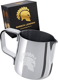 Barista Legends Latte Macchiato Espressokännchen Kronos Silber - Edelstahl Espressokanne zum gießen von Espresso für perfekte Milchschaum Schichten - Perfekt für Dich Hobby Barista
